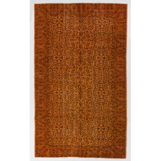 Orange Color Over-dyed Handmade Vintage Turkish Rug with Floral Design