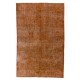 Distressed Vintage Handmade Turkish Rug Over-dyed in Orange Color. Woolen Floor Covering