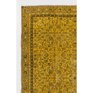 Yellow Color Over-dyed Vintage Handmade Turkish Rug with Floral Design