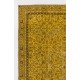 Yellow Color Over-dyed Vintage Handmade Turkish Rug with Floral Design