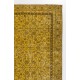 Yellow Color Over-dyed Vintage Handmade Turkish Rug with Floral Design