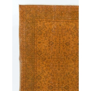 Orange Color Over-dyed Vintage Handmade Turkish Rug with Floral Design