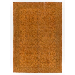 Orange Color Over-dyed Vintage Handmade Turkish Rug with Floral Design