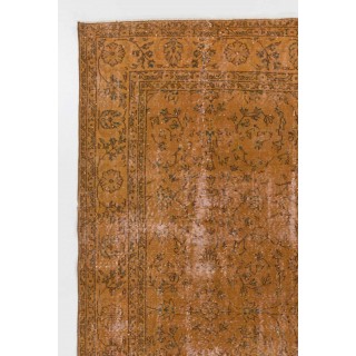 Orange Color Over-dyed Vintage Handmade Turkish Rug with Floral Design