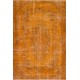 Hand-knotted Vintage Turkish Area Rug Over-dyed in Orange Color
